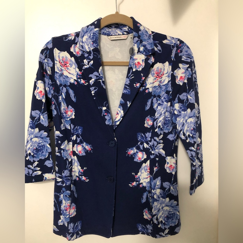 Floral Blue pink white Women's Blazer knit jacket soft suit motherms day brunch